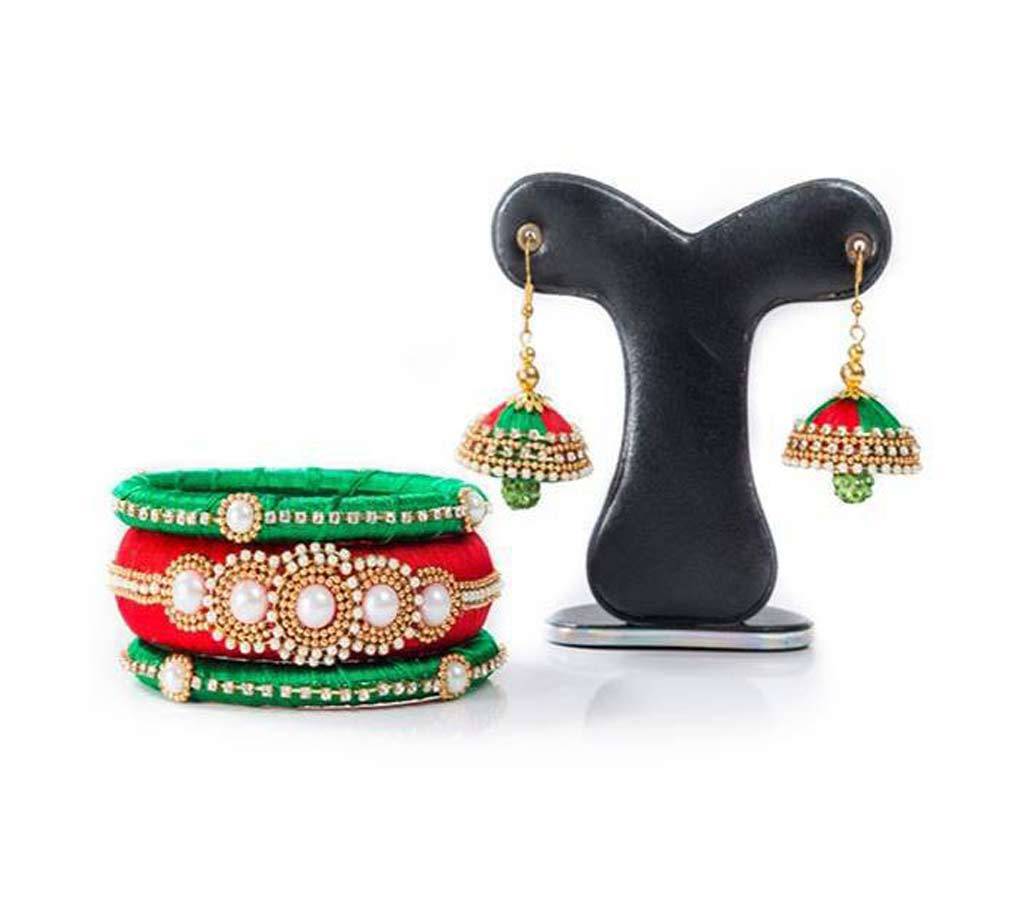 Red & Green  Color Silk ইয়াররিং & বেঙ্গল বাংলাদেশ - 742574