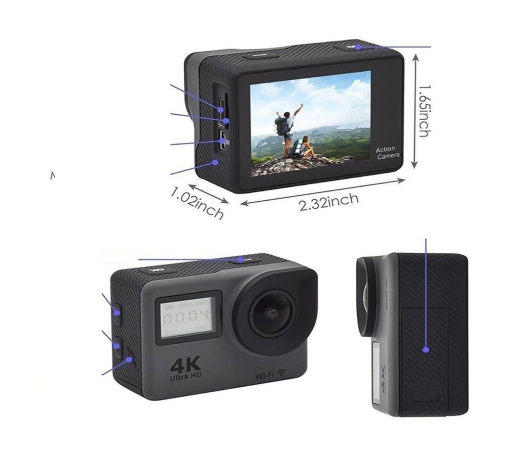 একশন ক্যামেরা 4K Waterproof Sports Camera With Remote Control DVR Cam বাংলাদেশ - 988809