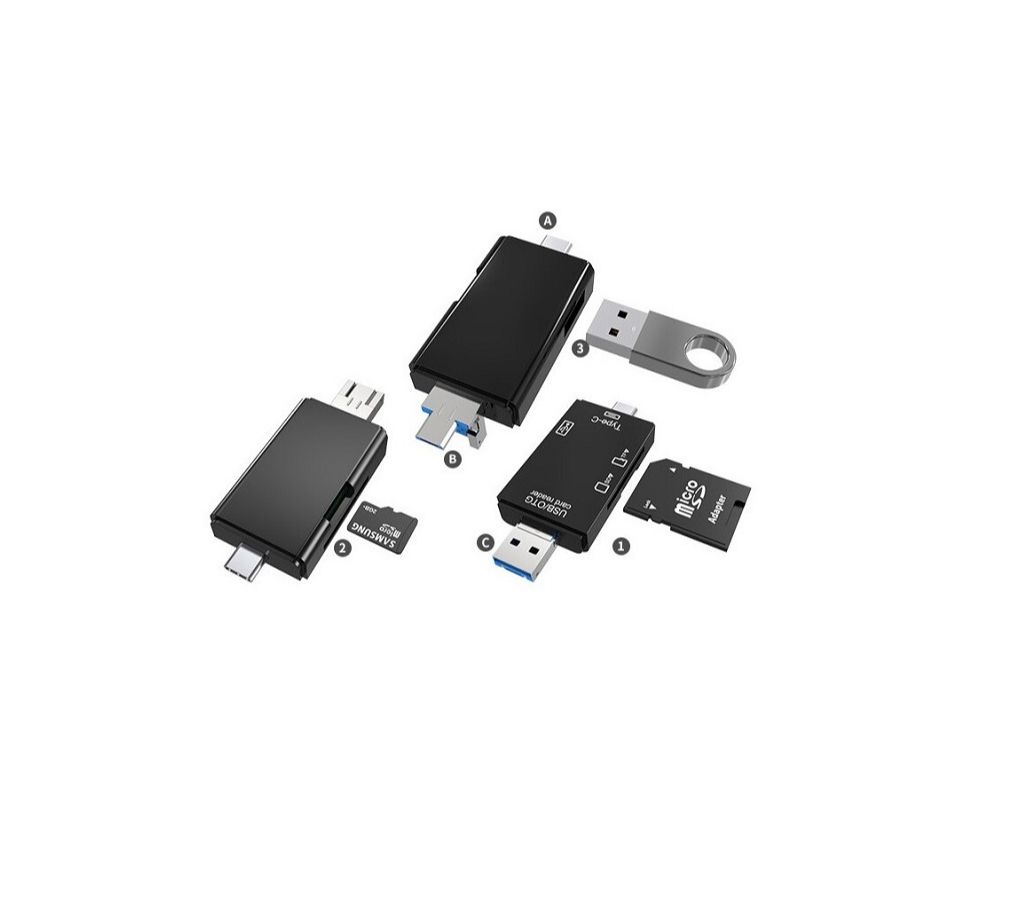 6 in 1 OTG Mobile Card Reader Support Micro USB, TypeC And USB Port