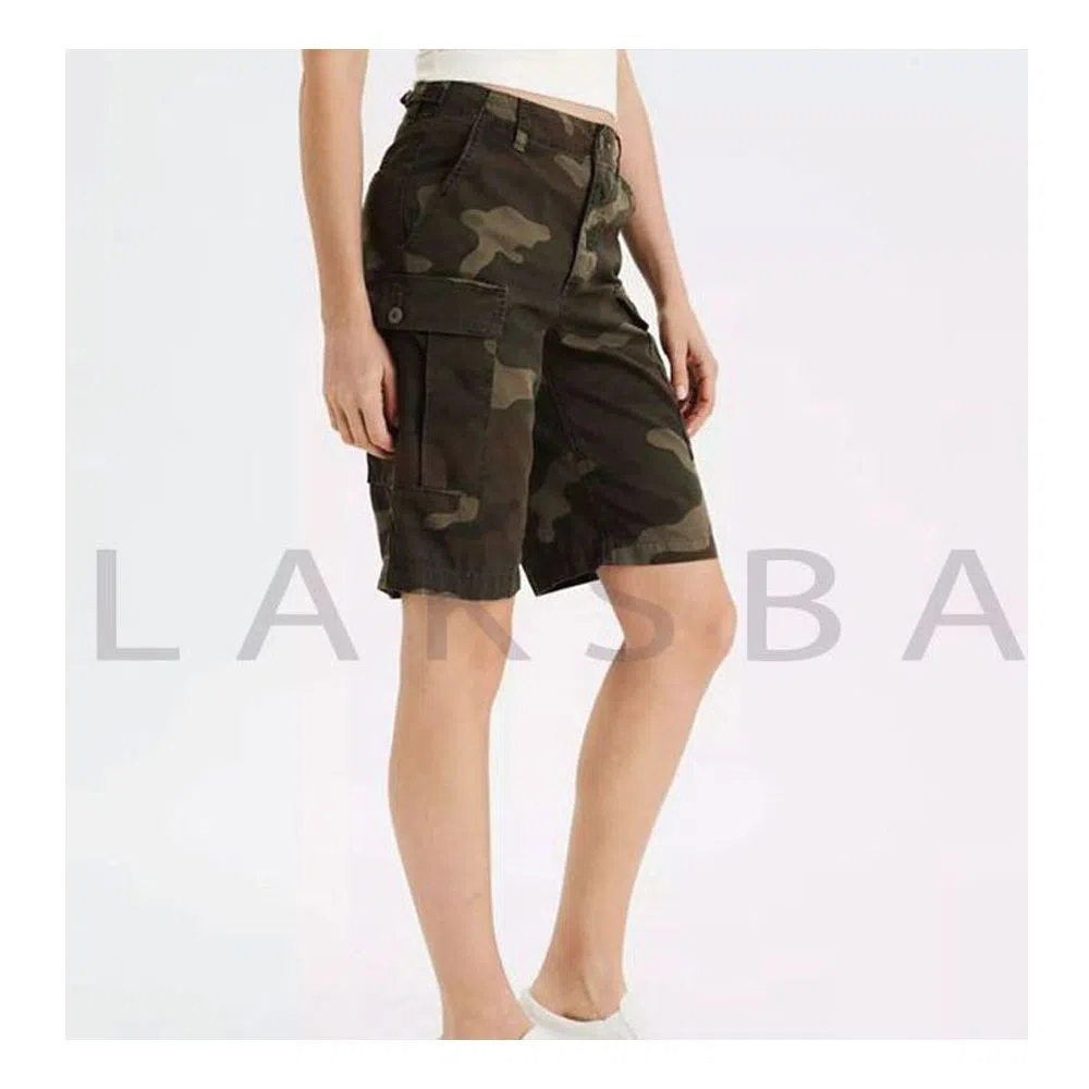 Green Army Print Short Pant for Women-5016