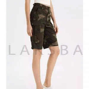 Green Army Print Short Pant for Women-5016