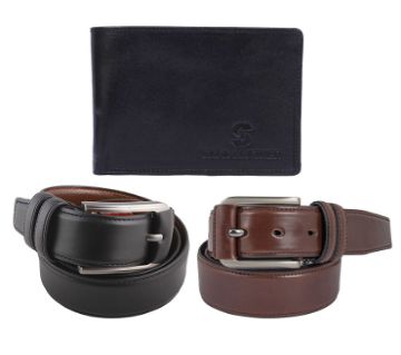 Artificial Leather Belt (2 Pieces) + Wallet Combo Pack For Man