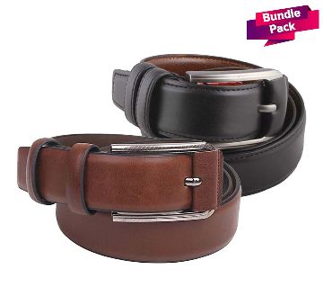 Black Artificial Leather Belt and Brown Artificial  Leather Belt for Men