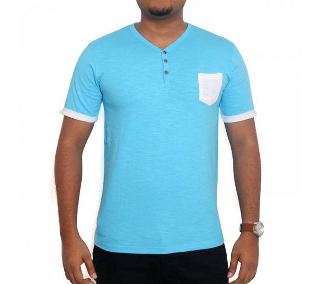 Blue T-shirt White pocket কটন টি-শার্ট বাংলাদেশ - 620379
