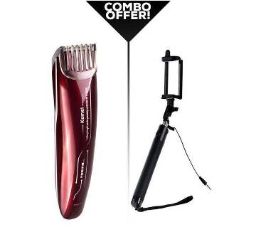 Combo Pack Kemei KM-2013 Rechargeable Trimmer+Selfie stick