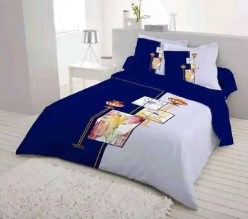 King Size Bed Sheet set with two Pillow Cover -blue and white 