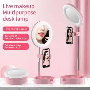 Portable Selfie Ring Light Tripod Stand with Makeup Mirror Table LED Lights Photography Lighting for Beauty Live Youtube Tik Tok