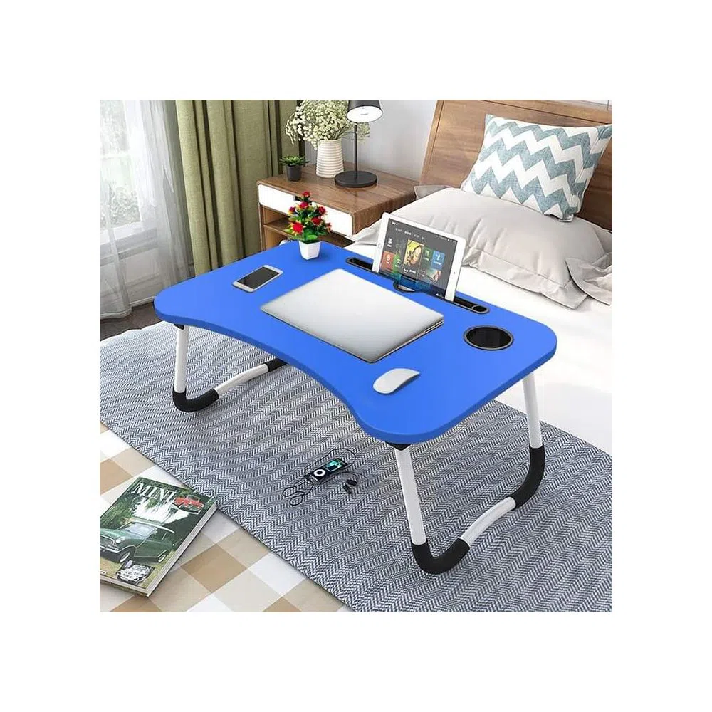 Computer Laptop Desk Small Foldable Multi-Function Bed Desk with Laptop Table - Blue