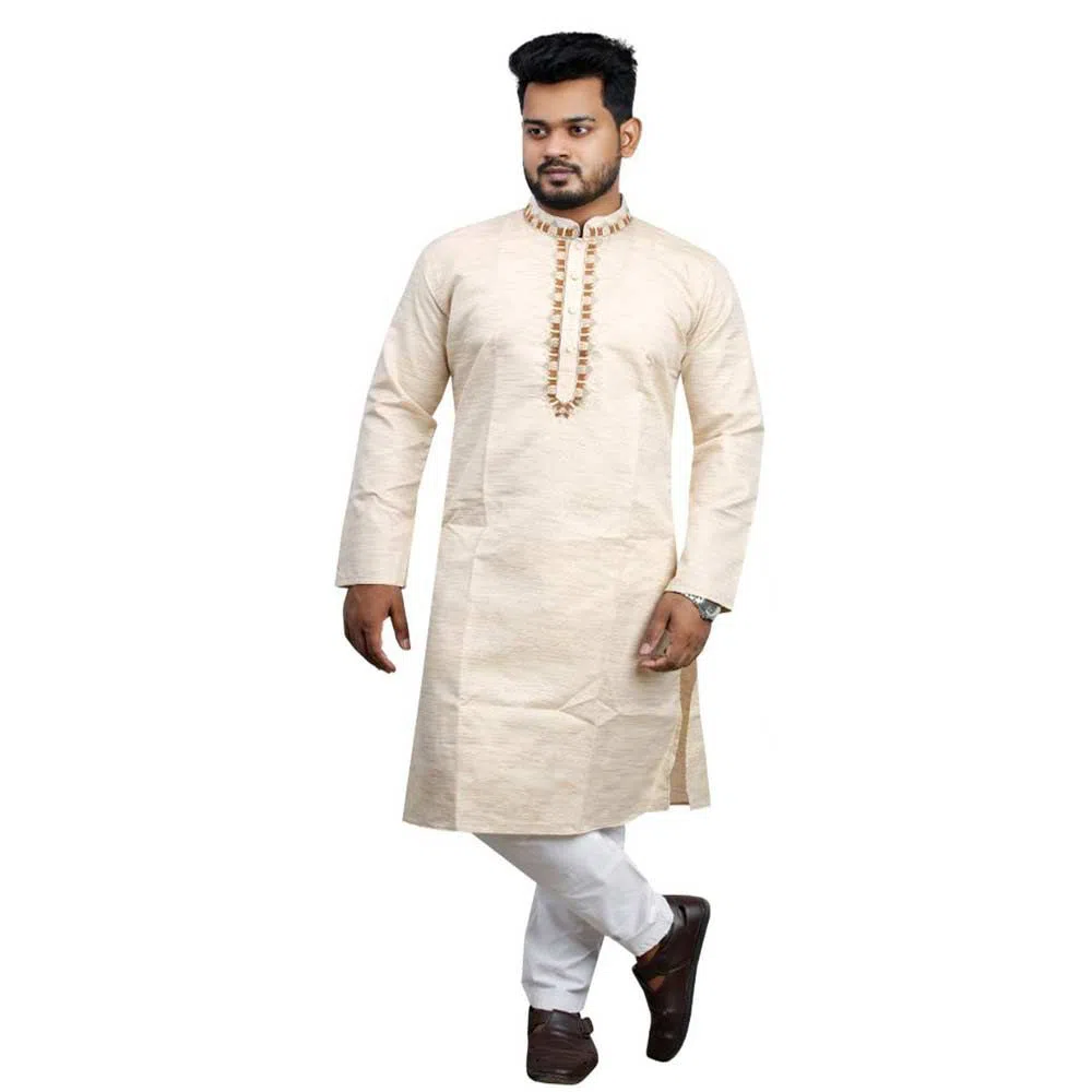 Indian Cotton long Panjabi for Men-pink 