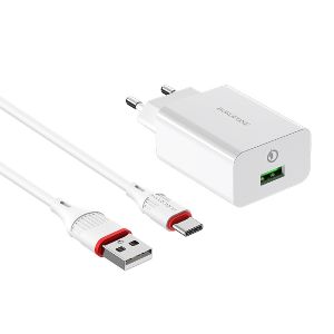 Borofone BA21A Fast Charging QC3.0 Adapter Smart ID With Type-C Cable 18W 3A EU Plug 1M Cable
