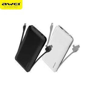 Awei P51K Business Style 10000mAh Powerbank Leather Covered With Built-In Lightning Type C Micro cable