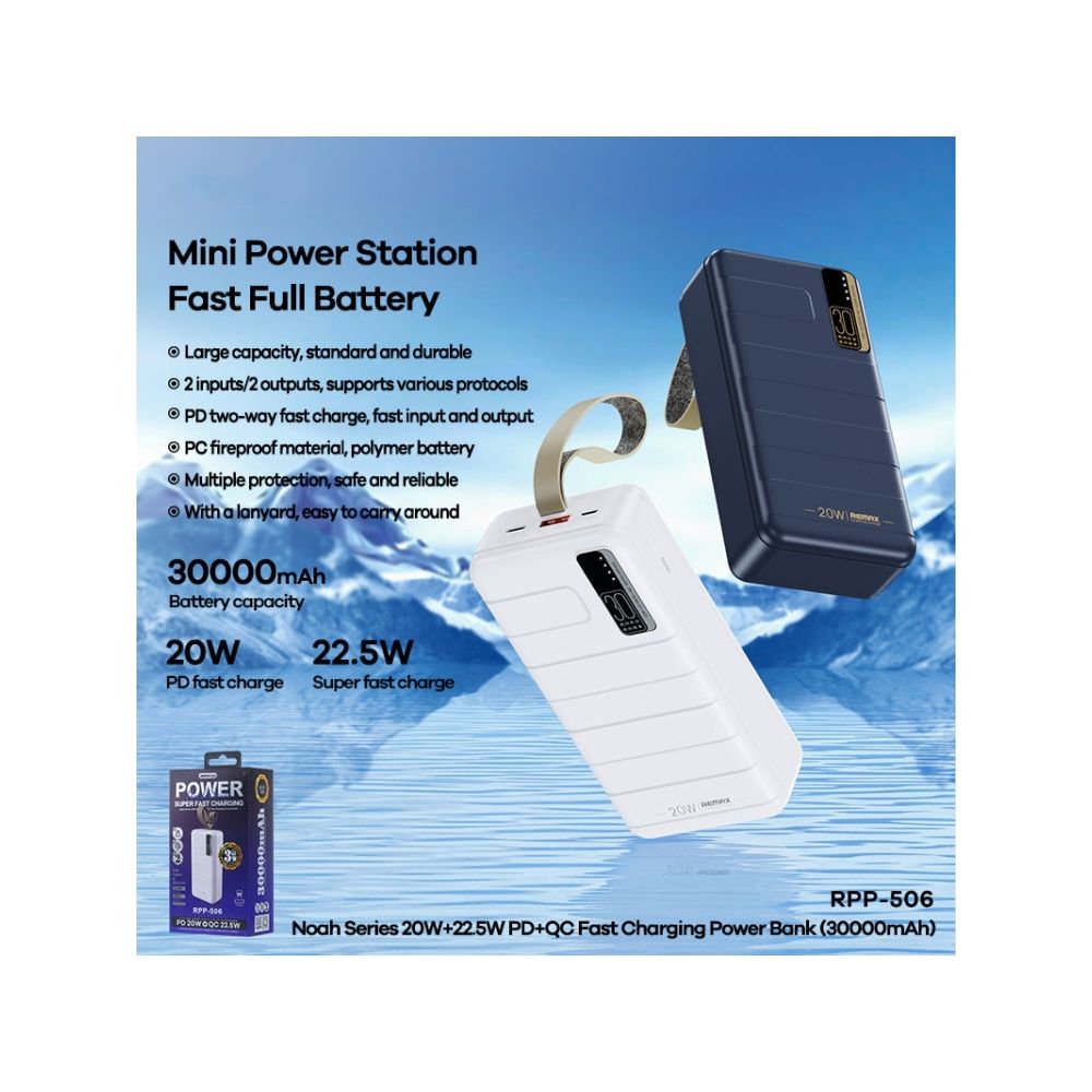 Remax RPP-506 Noah Series 30000mAh Powerbank Fast Charging 20W+22.5W PD QC3.0 Multi In & Out put