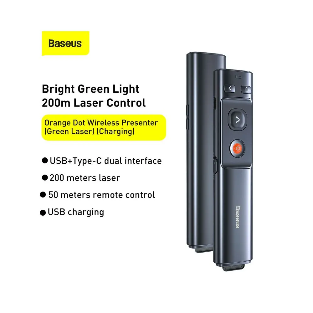 Baseus Orange Dot Wireless Presenter (Green Laser)(Charging)