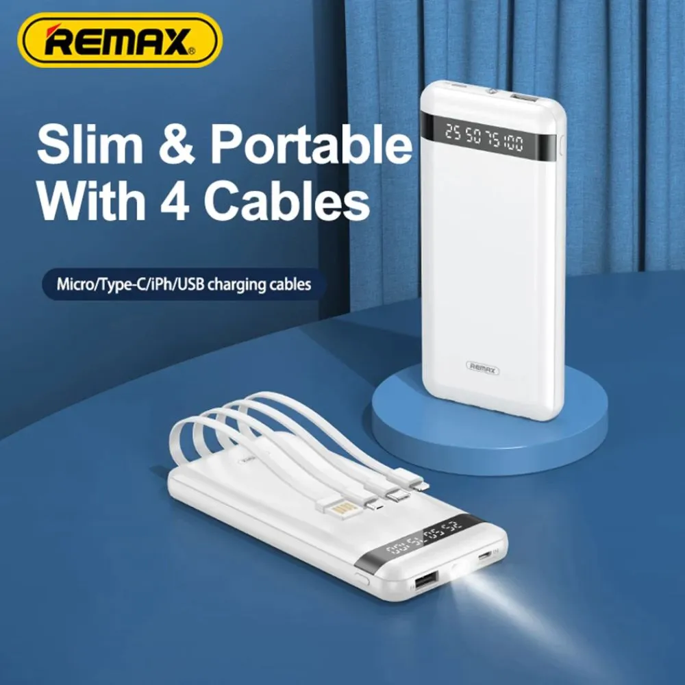 Remax 10000mAh Powerbank RPP-222 USB/TYPEC/IPH/MICRO Quick Charge 5V 2A Led Light Display Power Bank Data Cable
