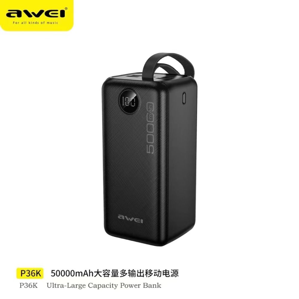Awei P36K Powerful Power Bank 50000mAh - Spare External Battery Fast Charge Portable Power Bank with LED Digital Display