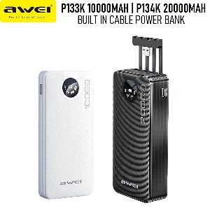 Awei P134K 10000mAh Power Bank with Cable Type-C iP Micro Compatible with iP Android