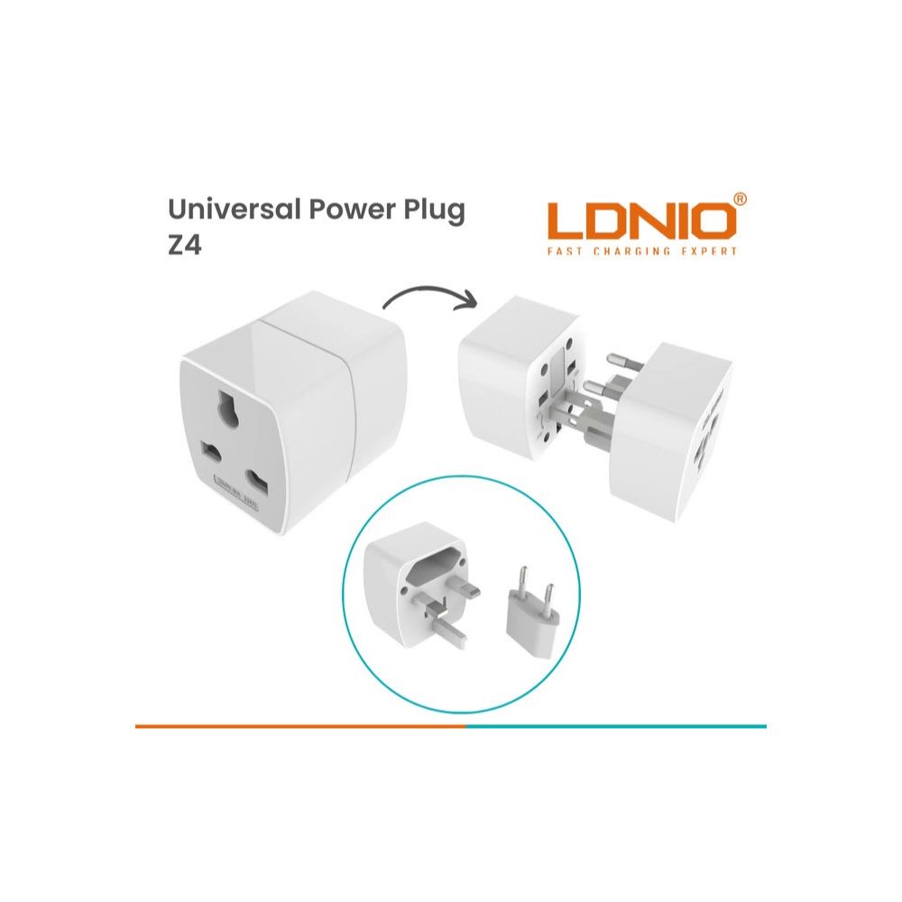 LDNIO Z4 Universal Plug Adapter 6AMAX Concise Fashion - Lightweight ABS V0 Travel Adapter with Silkworm Wing Design for World Travel 