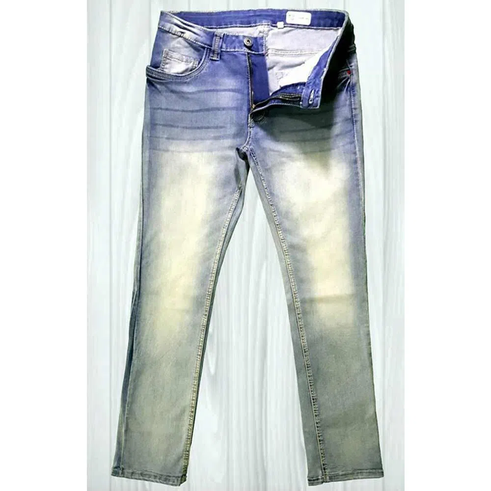 Mens stretchable denim regular-fit, Faded sky blue long jeans pant