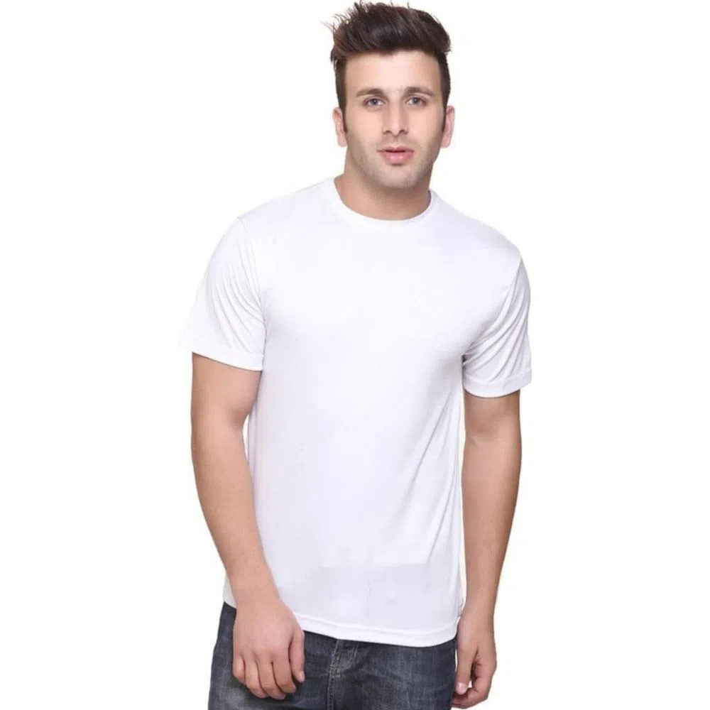 Mens Regular-fit Stretchable Pure Cotton, Perfect White Solid Colour Round-neck Short-sleeve T-shirt.
