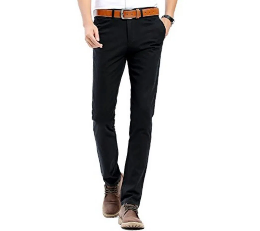 GENTS, BLACK PURE-COTTON LONG TWILL PANT.