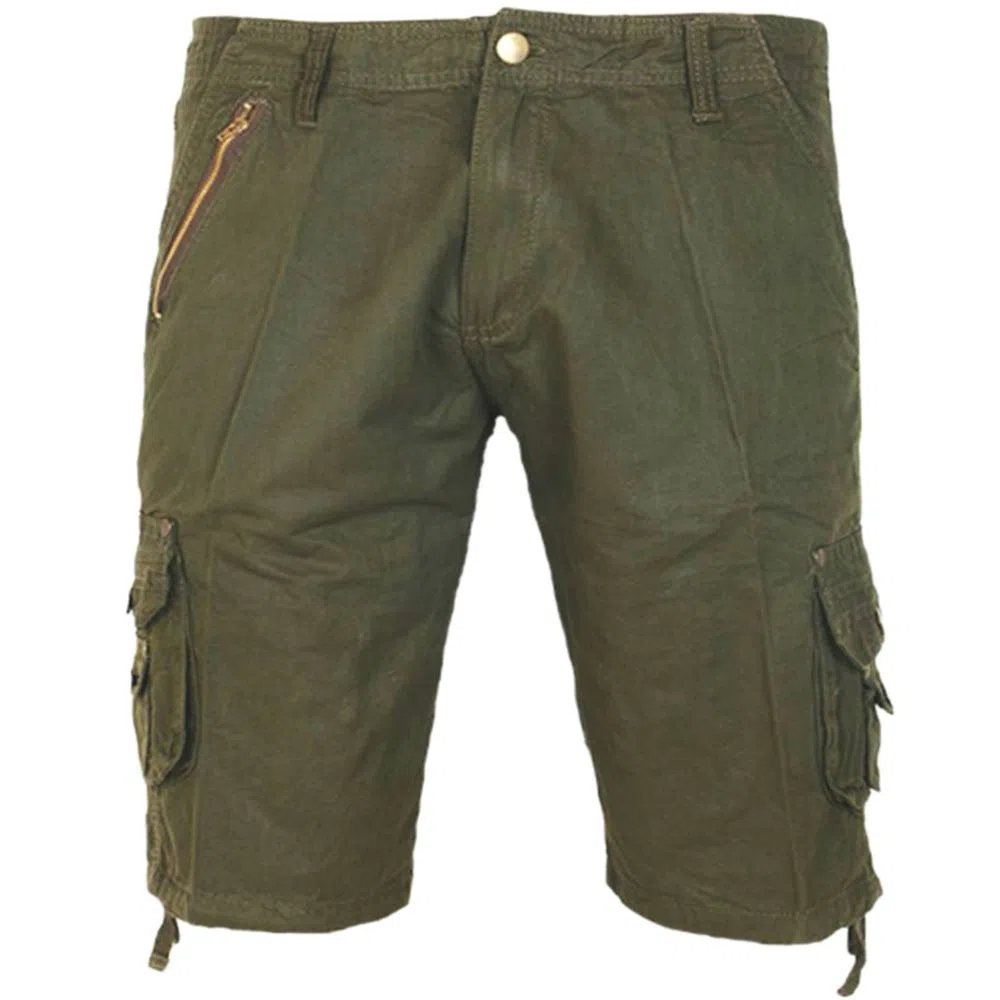Mens Slim-fit Twill Cotton, Olive Two-quarter Cargo Pant.