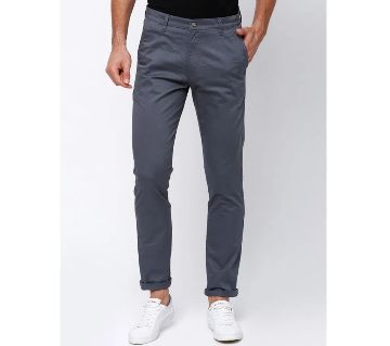 GENTS, BLUE GREY PURE-COTTON LONG TWILL PANT.