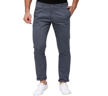 GENTS, BLUE GREY PURE-COTTON LONG TWILL PANT.