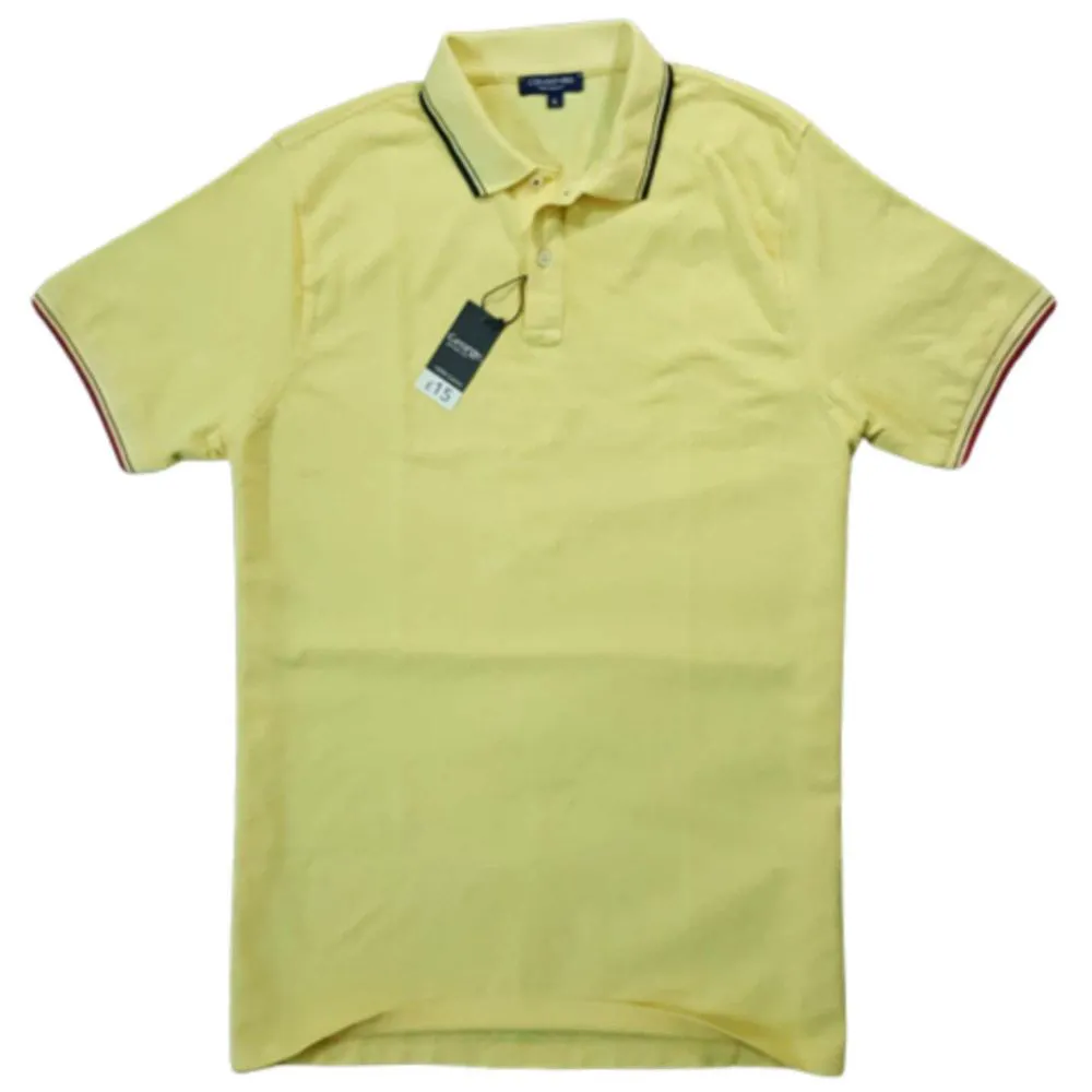 Mens Regular-fit Stretchable Pique Cotton Fabrics, Yellow Traditional-neck Half-sleeve Polo T-shirt.