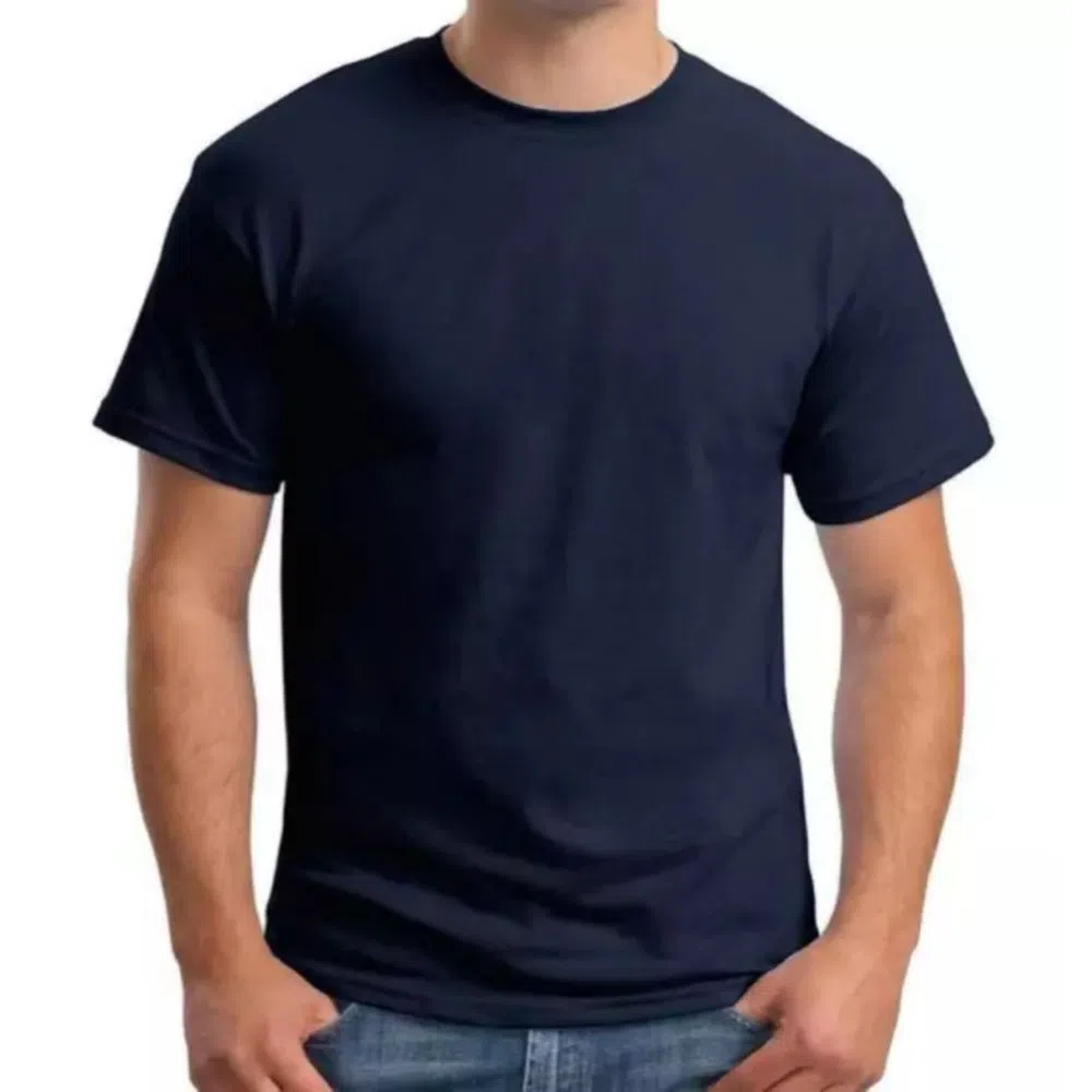 Mens Stretchable Regular-fit Pure Cotton, Dark Blue Round-neck Short-sleeve Solid T-shirt.