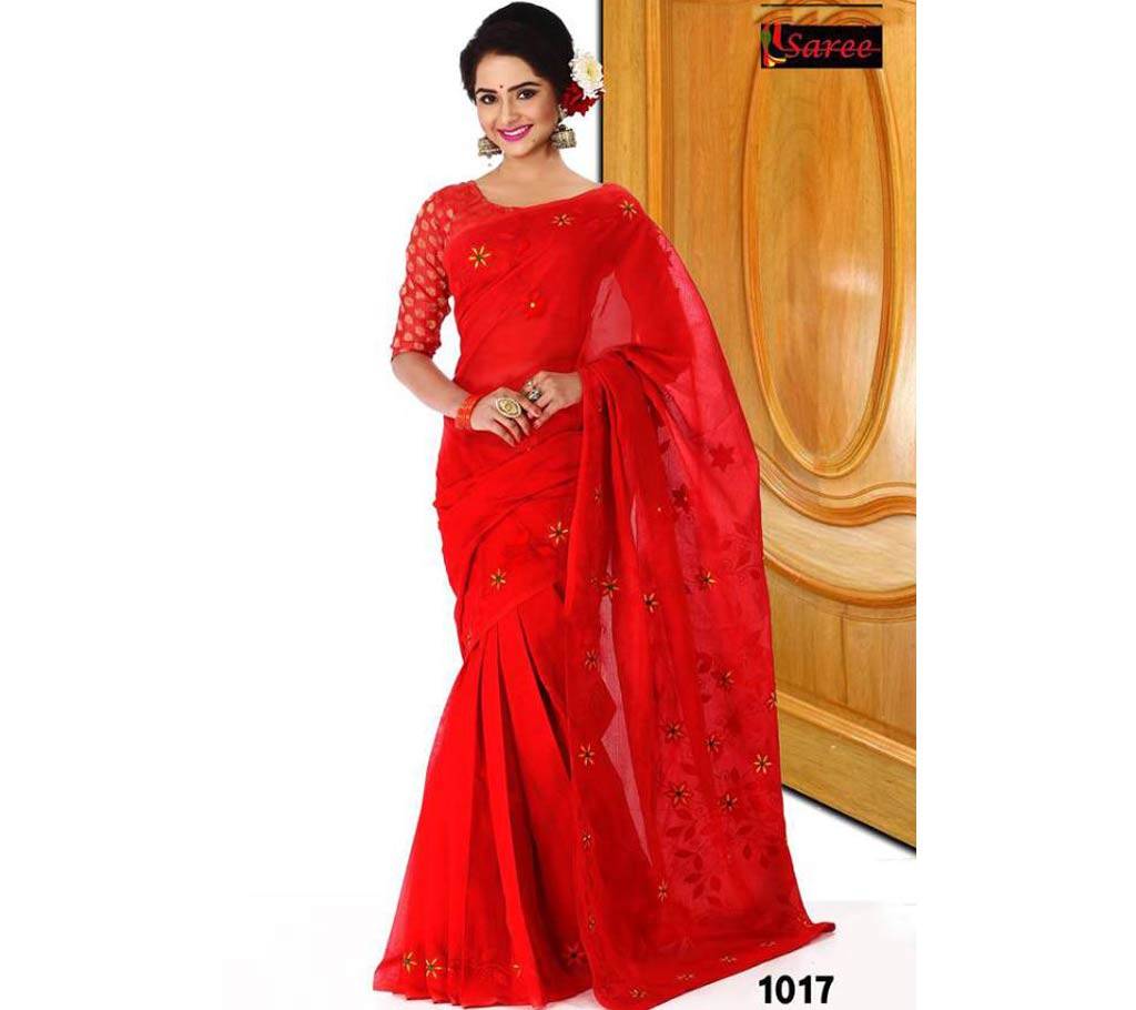 Pure Red Cotton Saree For Party বাংলাদেশ - 611804