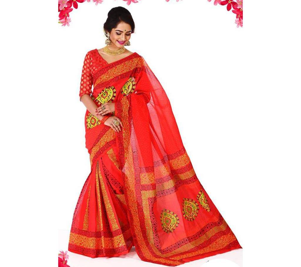Boishakhi Red Cotton Saree বাংলাদেশ - 611809