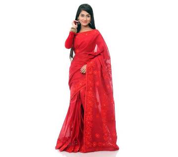 Party Red Pure Cotton Saree