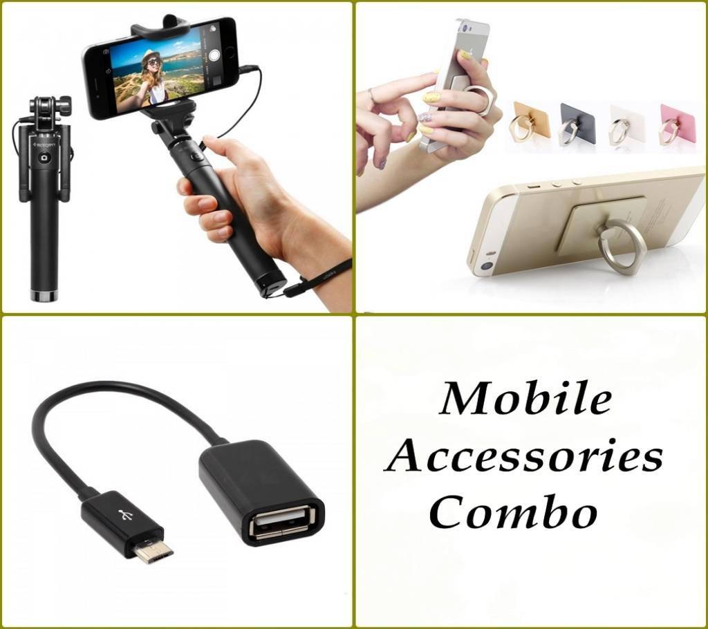 Mini Selfie, OTG Converter & Mobile Ring Stand Combo বাংলাদেশ - 696110