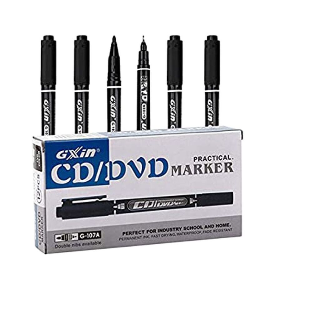 Gixin CD/DVD/OHP Marker Pen - Black 12pcs