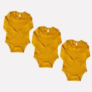 3 PCS MUSTARD BABY ROMPER BODYSUIT - Yellow Baby Romper