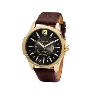 Curren Golden Case Synthetic Leather Strap Analog Watch for Men