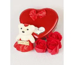 Heart-Shaped Red Box with Teddy and Roses Valentine Day Best Love Gift for Girlfriend1