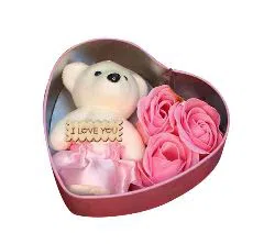Heart-Shaped Box with Teddy and Roses Valentine Day Best Love Gift for Girlfriend2