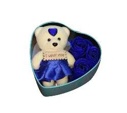 Heart-Shaped Blue Box with Teddy and Roses Valentine Day Best Love Gift for Girlfriend3