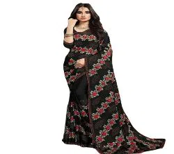 Georgette Design Embroidery Work Saree For Women With blouse piece-black 