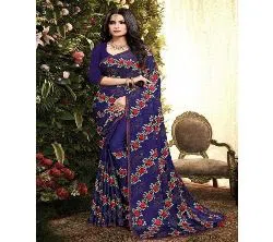 Georgette Design Embroidery Work Saree For Women With blouse piece-blue 