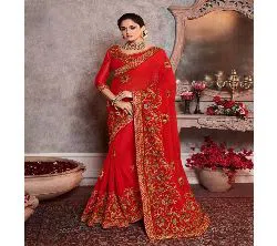 Georgette Design Embroidery Work Saree For Women With blouse piece-red 