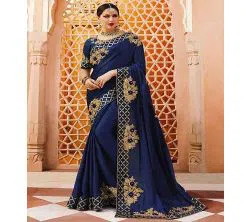 Georgette Design Embroidery Work Saree For Women With blouse piece-blue