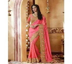 Georgette Design Embroidery Work Saree For Women With blouse piece-pink