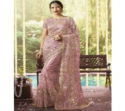 Georgette Design Embroidery Work Saree For Women With blouse piece-pink 