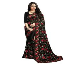 Georgette Design Embroidery Work Saree For Women With blouse piece-black and red 