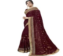 Georgette Design Embroidery Work Saree For Women With blouse piece-maroon