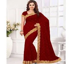 Designed Georgette Saree for Women with unstitch Blouse piece-Red 