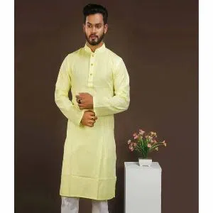 Silk Cotton Panjabi for Men - Light Yellow