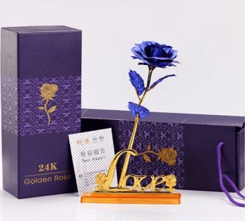 24 K Gold Plated Foil Rose for Valentines Day Gift with Love base